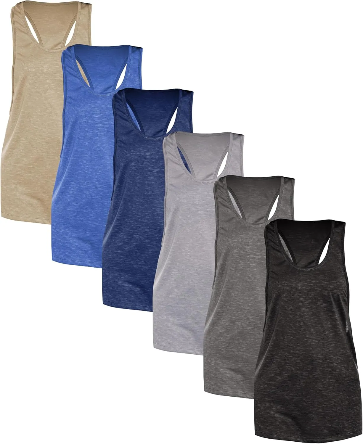 Sexy Basics Womens 6 Pack Active Sport Wide Arm-Hole Loose Fit Work Out Racer Back Tank Tops