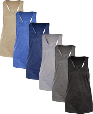 Sexy Basics Womens 6 Pack Active Sport Wide Arm-Hole Loose Fit Work Out Racer Back Tank Tops