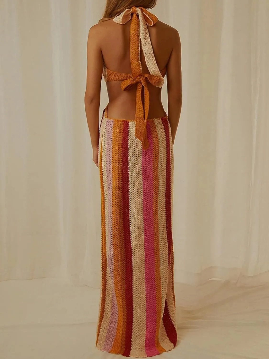 Sexy Knit Bodycon Dress for Women Sleeveless Spaghetti Strap Cut Out Maxi Dress Backless Y2K Summer Beach Dresses