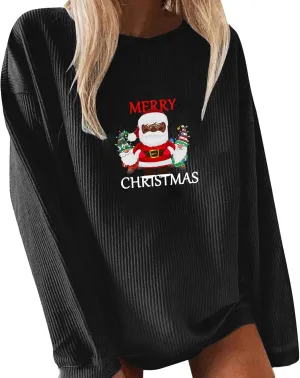 SHAOBGE Personalized Design Women's Christmas Print Long Sleeved Crew Neck Hoodie Ladies Track Jacket