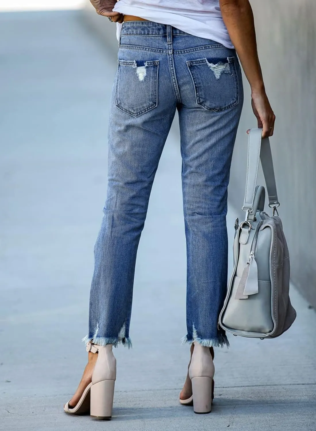 Sidefeel Women's Jeans Straight Leg Boyfriend Ripped Casual Loose Distressed Denim Pants
