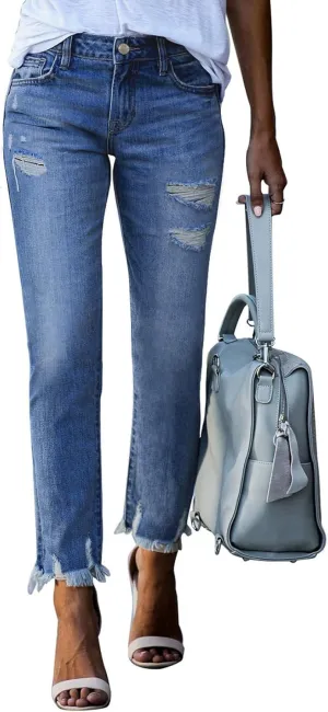 Sidefeel Women's Jeans Straight Leg Boyfriend Ripped Casual Loose Distressed Denim Pants