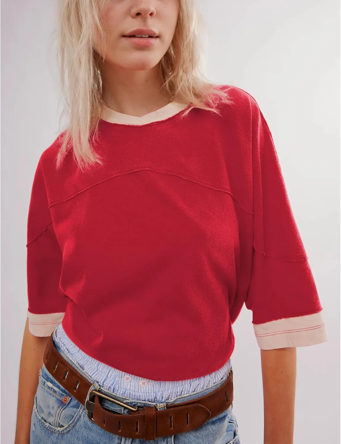 Songling Womens 3/4 Length Sleeve Casual Loose Fit Summer Tee Shirt Basics Cotton t Shirts Trendy Tops