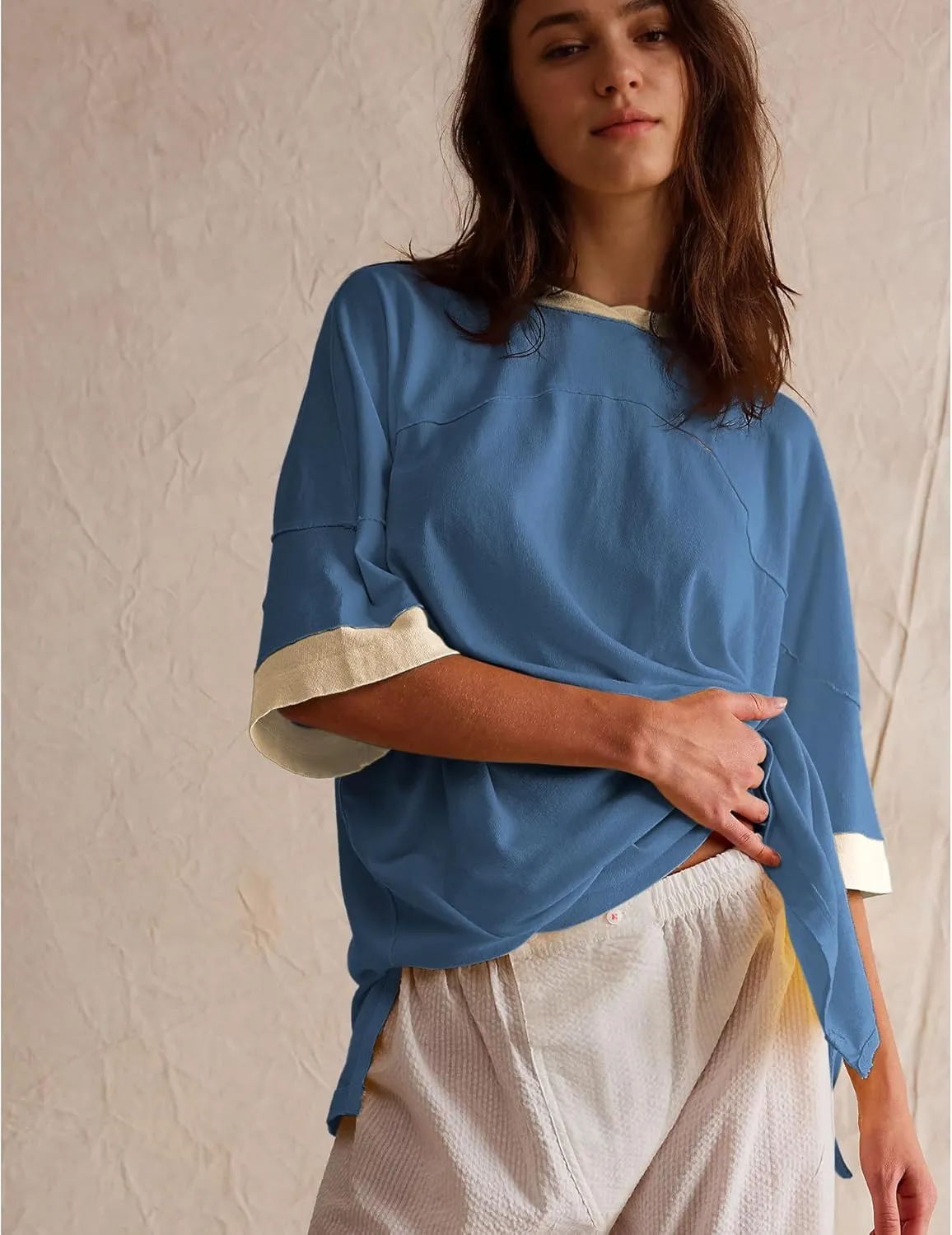 Songling Womens 3/4 Length Sleeve Casual Loose Fit Summer Tee Shirt Basics Cotton t Shirts Trendy Tops