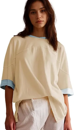 Songling Womens 3/4 Length Sleeve Casual Loose Fit Summer Tee Shirt Basics Cotton t Shirts Trendy Tops
