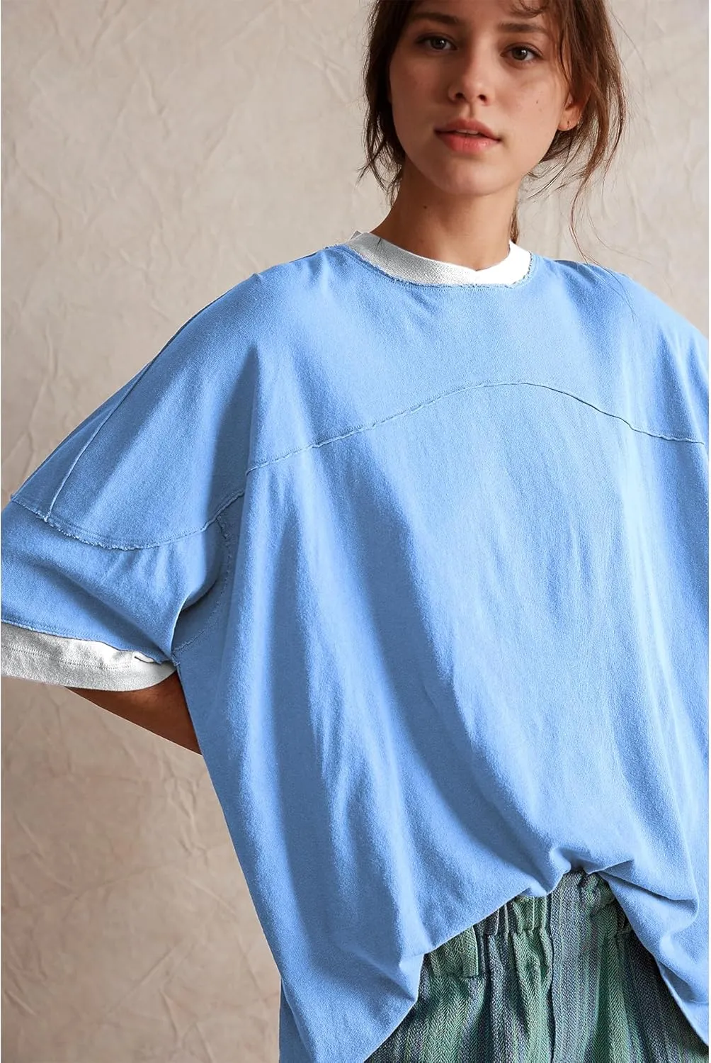 Songling Womens 3/4 Length Sleeve Casual Loose Fit Summer Tee Shirt Basics Cotton t Shirts Trendy Tops