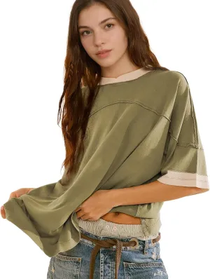 Songling Womens 3/4 Length Sleeve Casual Loose Fit Summer Tee Shirt Basics Cotton t Shirts Trendy Tops