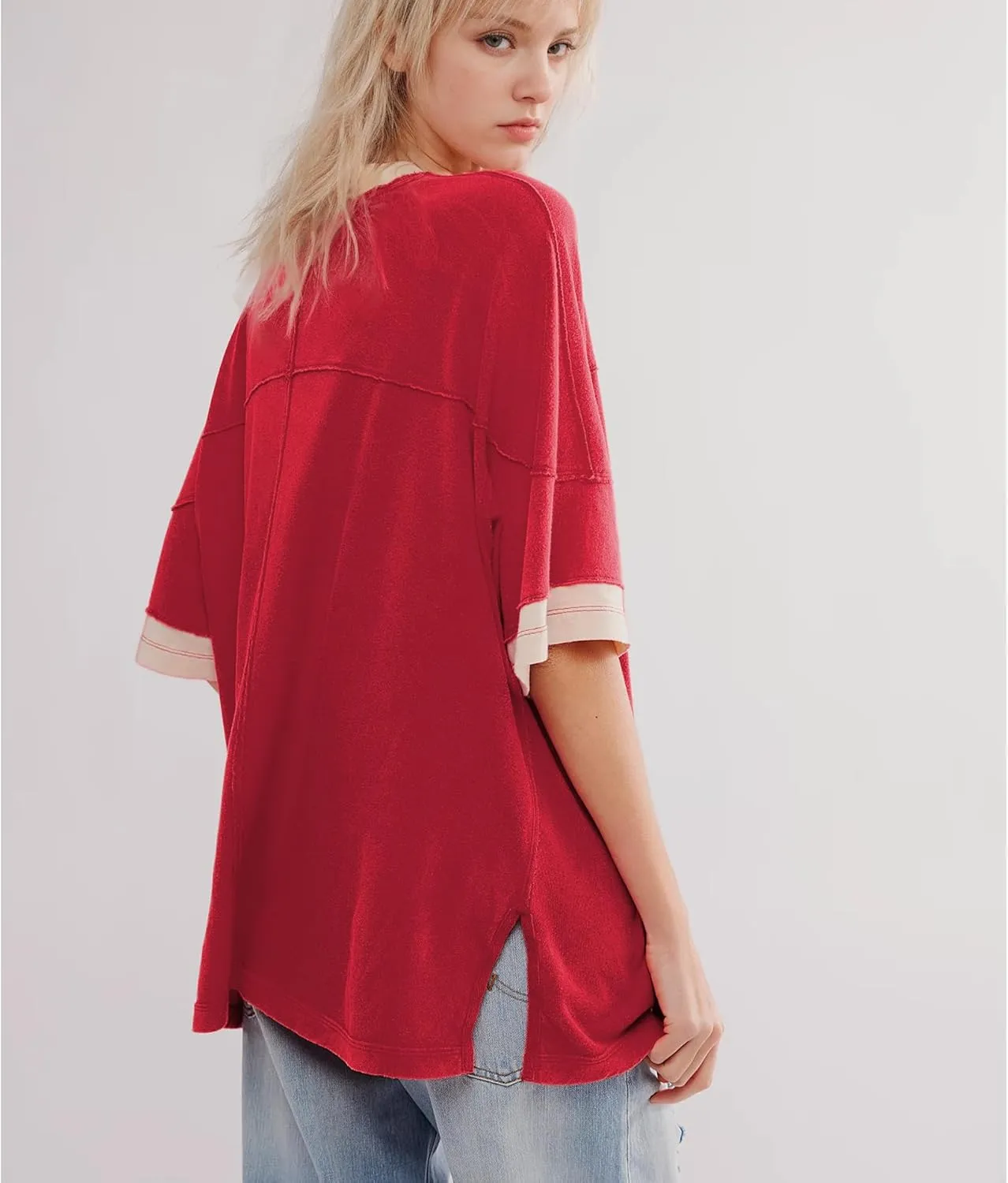 Songling Womens 3/4 Length Sleeve Casual Loose Fit Summer Tee Shirt Basics Cotton t Shirts Trendy Tops