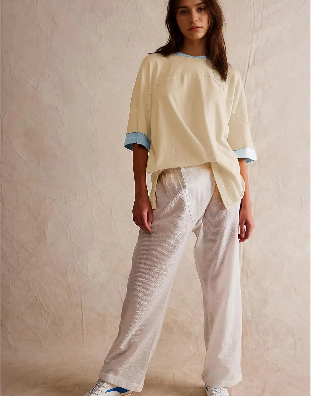 Songling Womens 3/4 Length Sleeve Casual Loose Fit Summer Tee Shirt Basics Cotton t Shirts Trendy Tops