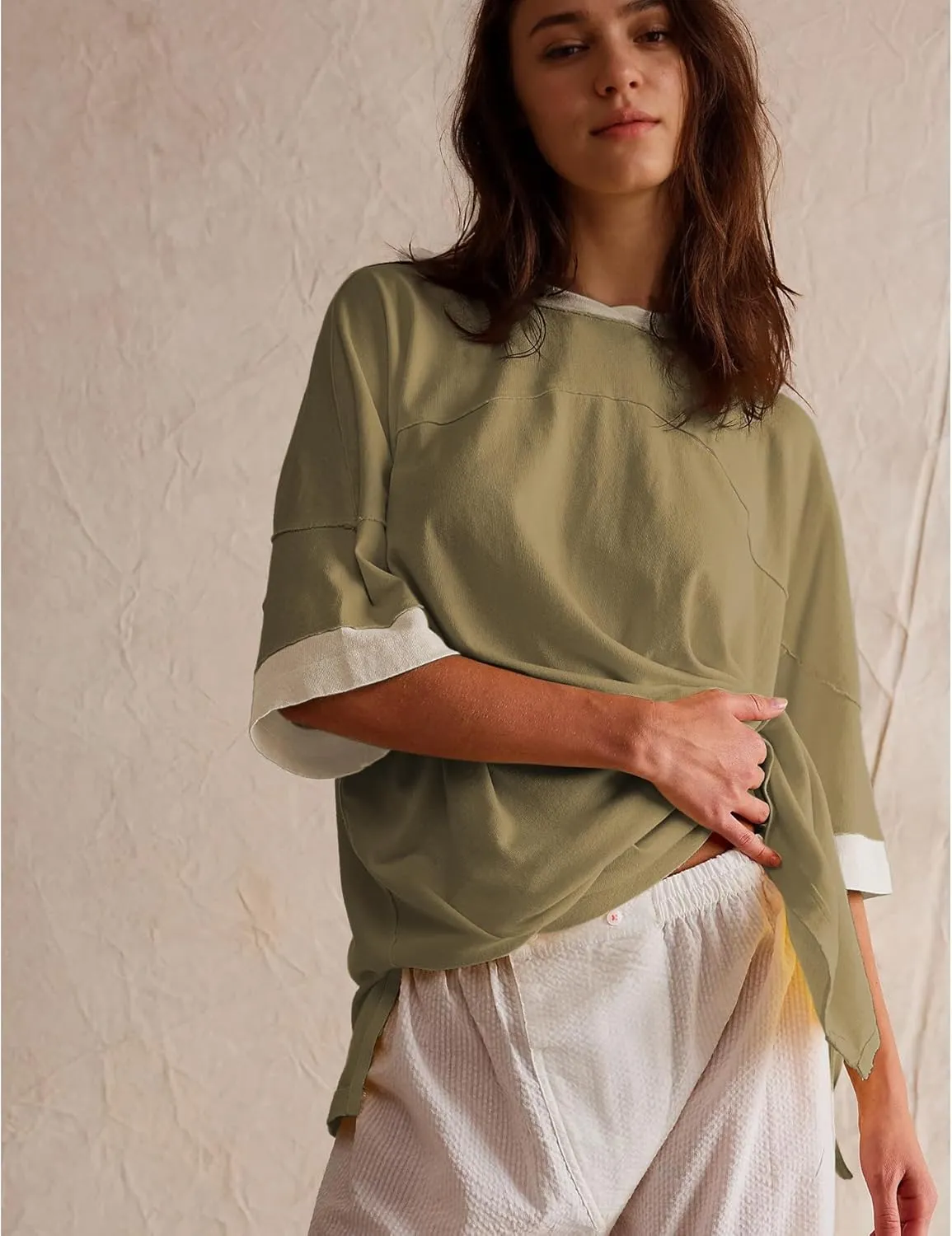 Songling Womens 3/4 Length Sleeve Casual Loose Fit Summer Tee Shirt Basics Cotton t Shirts Trendy Tops