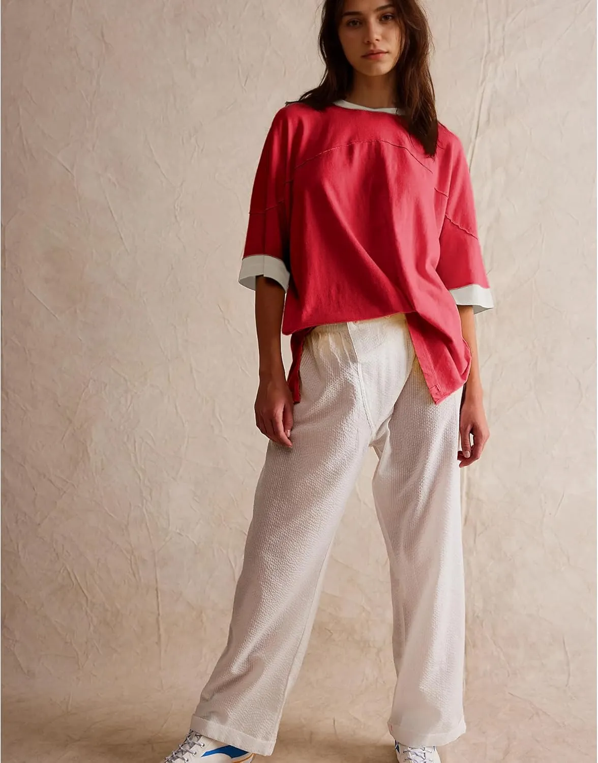 Songling Womens 3/4 Length Sleeve Casual Loose Fit Summer Tee Shirt Basics Cotton t Shirts Trendy Tops