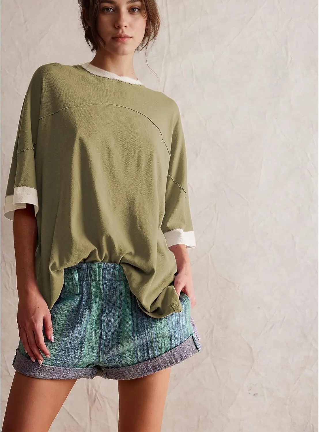 Songling Womens 3/4 Length Sleeve Casual Loose Fit Summer Tee Shirt Basics Cotton t Shirts Trendy Tops