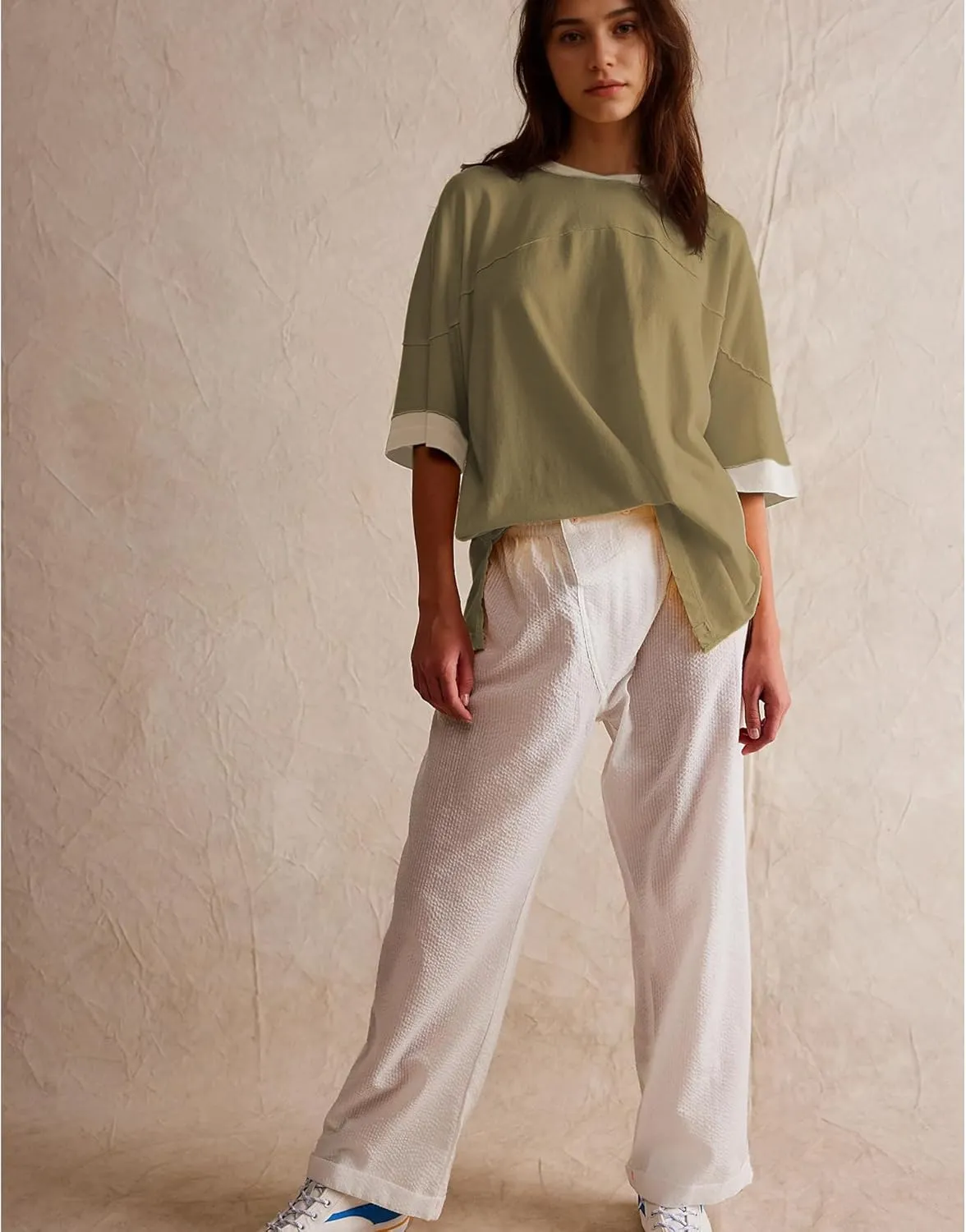 Songling Womens 3/4 Length Sleeve Casual Loose Fit Summer Tee Shirt Basics Cotton t Shirts Trendy Tops