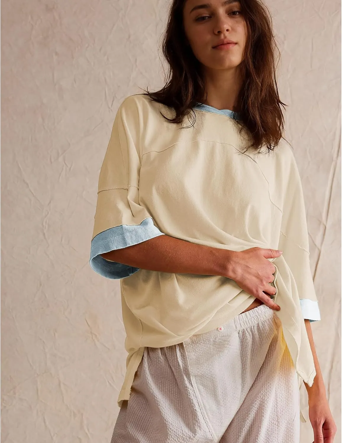 Songling Womens 3/4 Length Sleeve Casual Loose Fit Summer Tee Shirt Basics Cotton t Shirts Trendy Tops