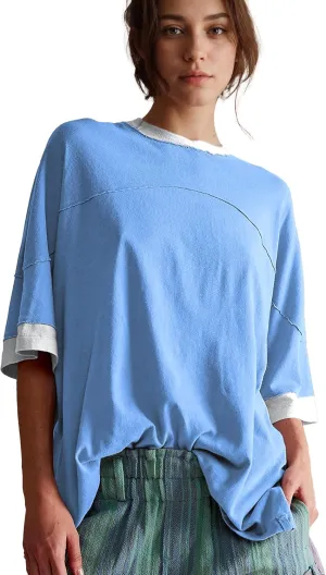 Songling Womens 3/4 Length Sleeve Casual Loose Fit Summer Tee Shirt Basics Cotton t Shirts Trendy Tops