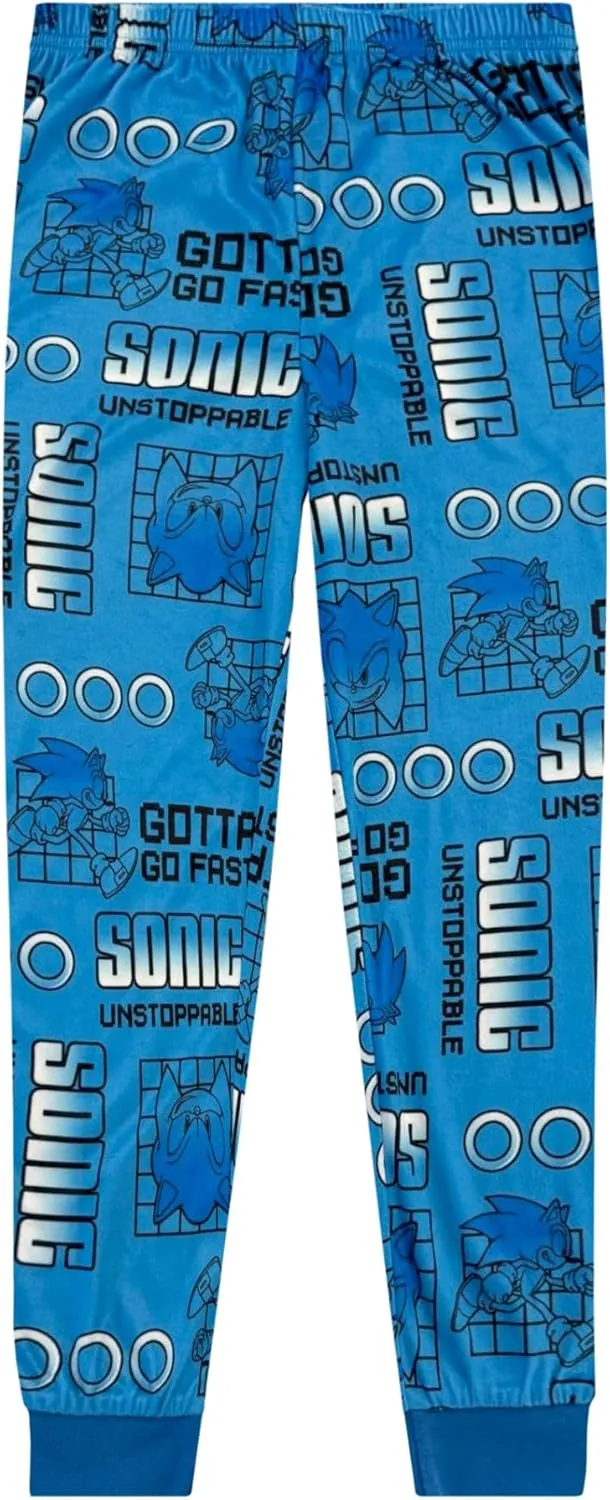 Sonic The Hedgehog Boys Pajama Set - 2 Piece Sleepwear with Fleece Long Sleeve Top & Pants - Kids Pajamas - Official Product