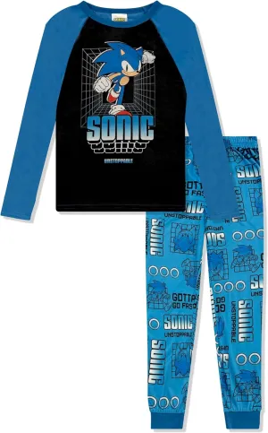 Sonic The Hedgehog Boys Pajama Set - 2 Piece Sleepwear with Fleece Long Sleeve Top & Pants - Kids Pajamas - Official Product
