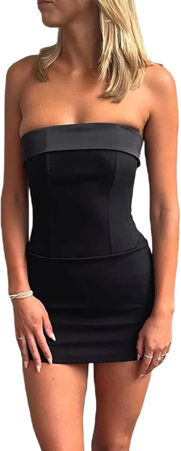 Strapless Off Shoulder Bodycon Mini Dress Sexy Hollow Out Bandeau Tube Dresses Club Party Short Dress Beach Wear