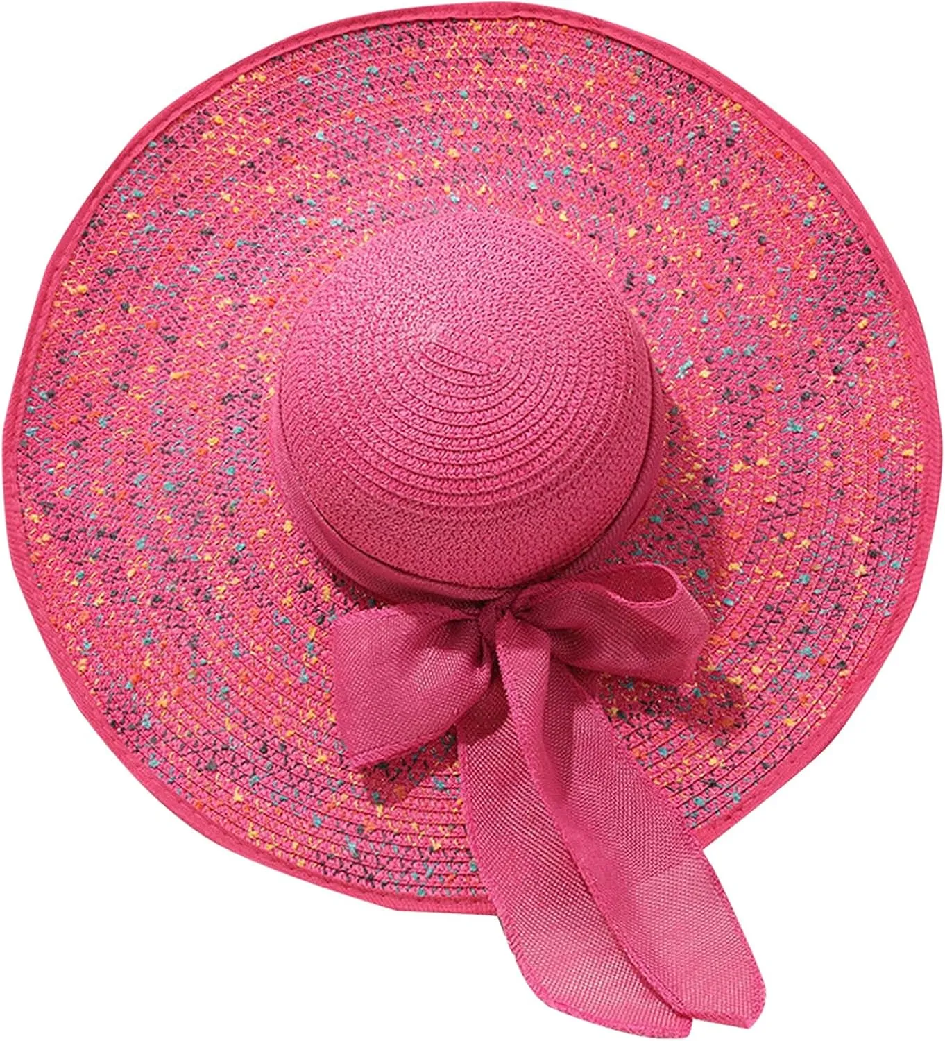Straw Beach Hat UPF 50 Ladies Straw Hats for Summer Women Floppy Bow Sun Hat with Wide Brim Foldable Roll-Up Cap