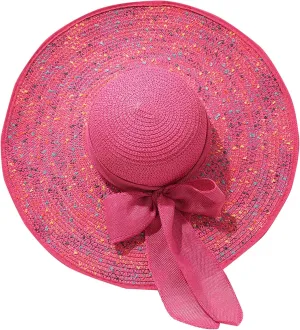Straw Beach Hat UPF 50 Ladies Straw Hats for Summer Women Floppy Bow Sun Hat with Wide Brim Foldable Roll-Up Cap