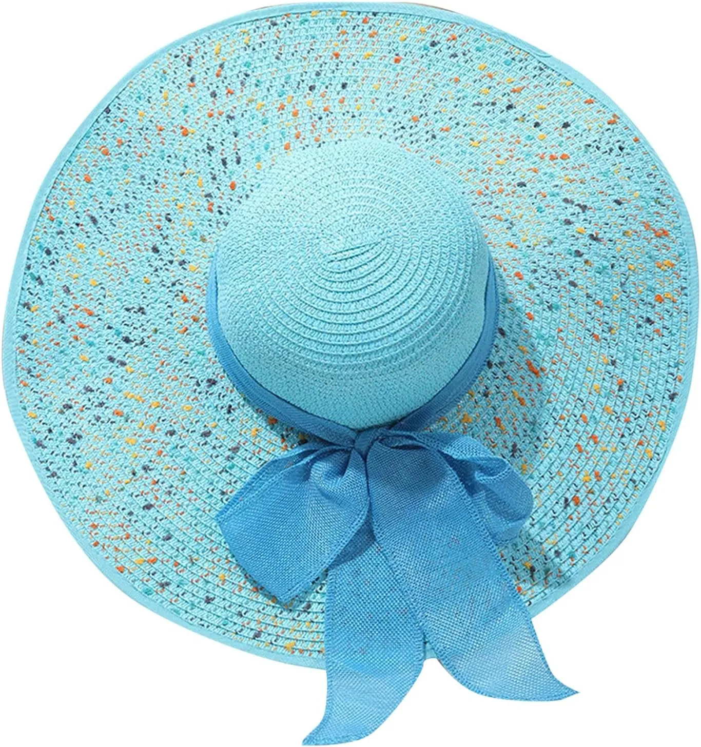 Straw Beach Hat UPF 50 Ladies Straw Hats for Summer Women Floppy Bow Sun Hat with Wide Brim Foldable Roll-Up Cap