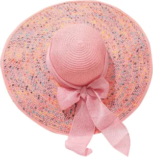 Straw Beach Hat UPF 50 Ladies Straw Hats for Summer Women Floppy Bow Sun Hat with Wide Brim Foldable Roll-Up Cap