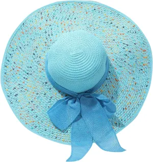 Straw Beach Hat UPF 50 Ladies Straw Hats for Summer Women Floppy Bow Sun Hat with Wide Brim Foldable Roll-Up Cap