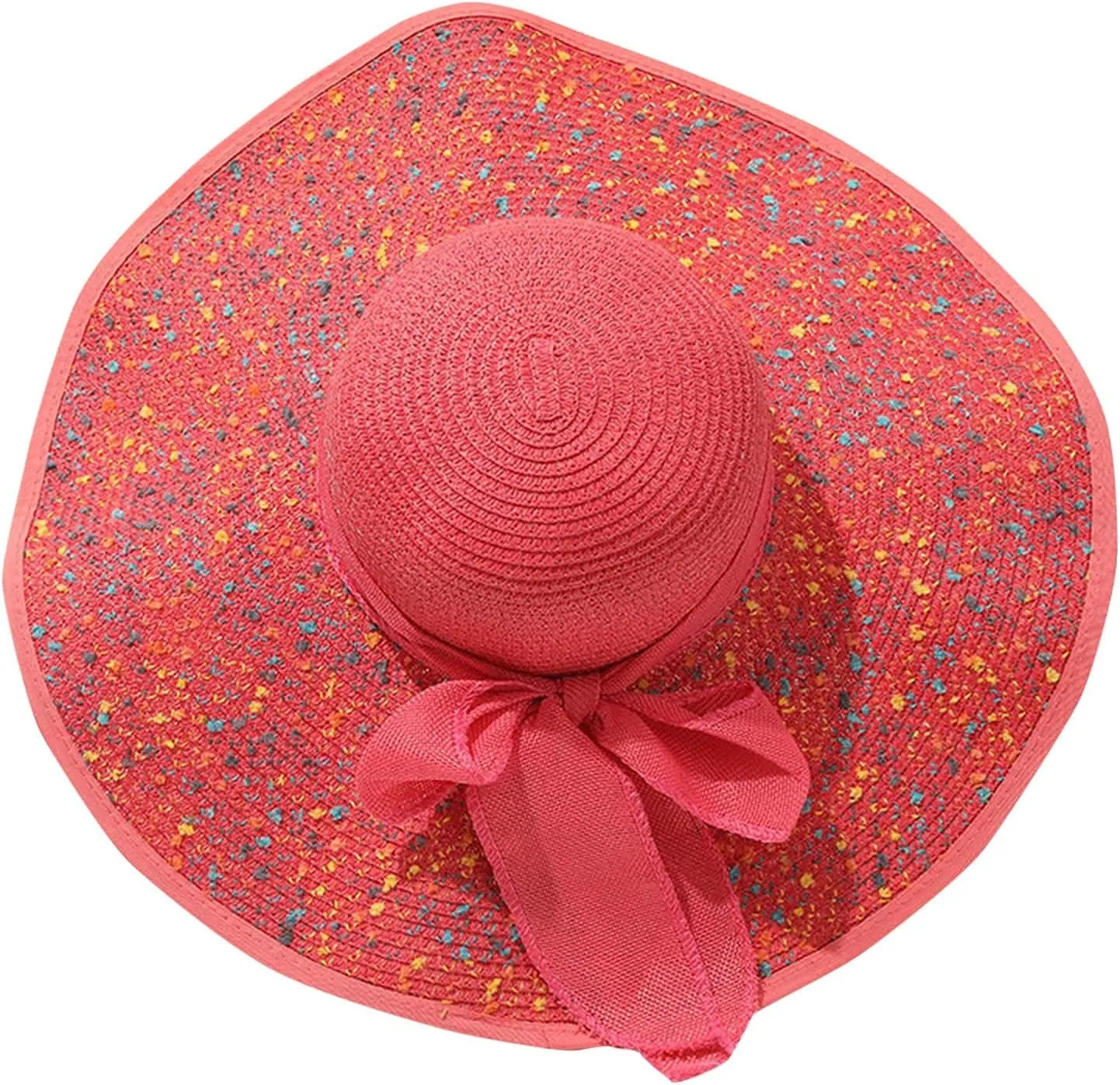Straw Beach Hat UPF 50 Ladies Straw Hats for Summer Women Floppy Bow Sun Hat with Wide Brim Foldable Roll-Up Cap