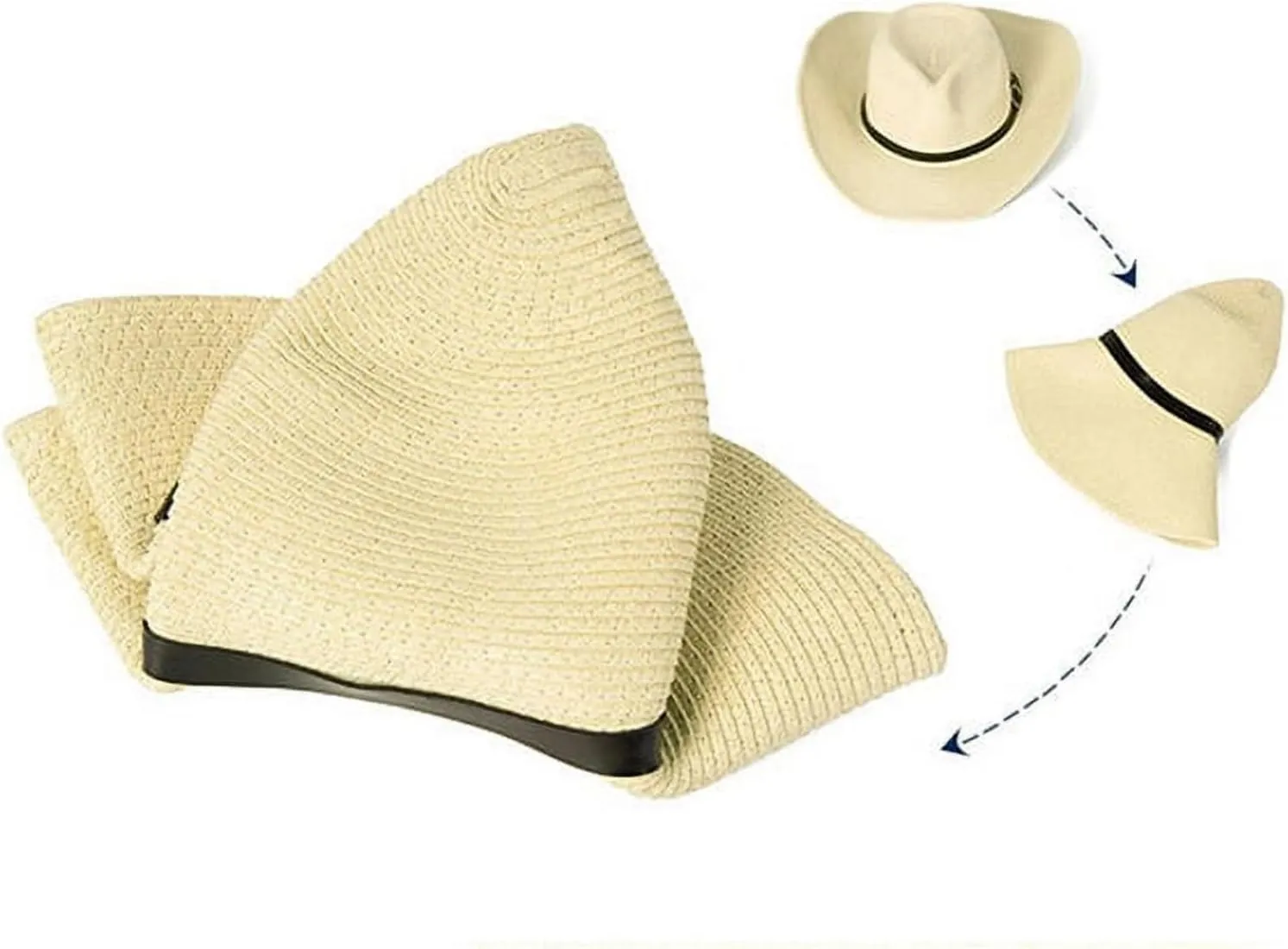 Straw Cowboy Hats for Women Men Western Foldable Sun Cowgirl Cap Hat Fedora Panama Hat Roll up Wide Brim Beach Hats
