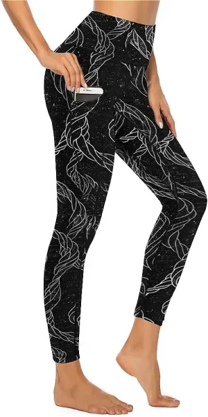 String High Waist Yoga Pants with Pockets Tummy Control Activewear Leggings High Compression Casual for Women