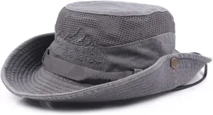 Sun Hat for Men, Cotton Embroidery Summer Outdoor Sun Protection Wide Brim Bucket Hat Foldable Safari Boonie Hat