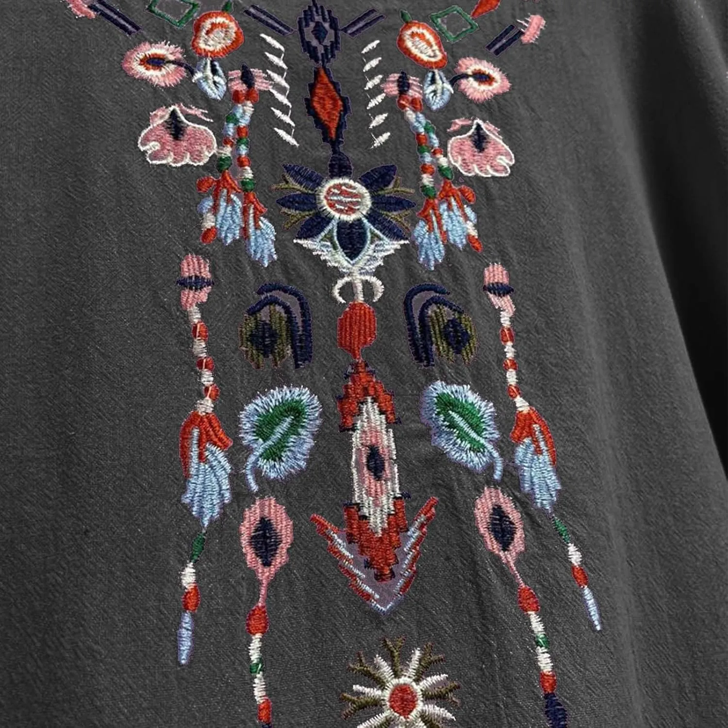 TANGNADE Womens Boho Mexican Embroidered Tops Short Sleeve Peasant Shirts Casual Loose Blouse Summer Bohemian Clothes