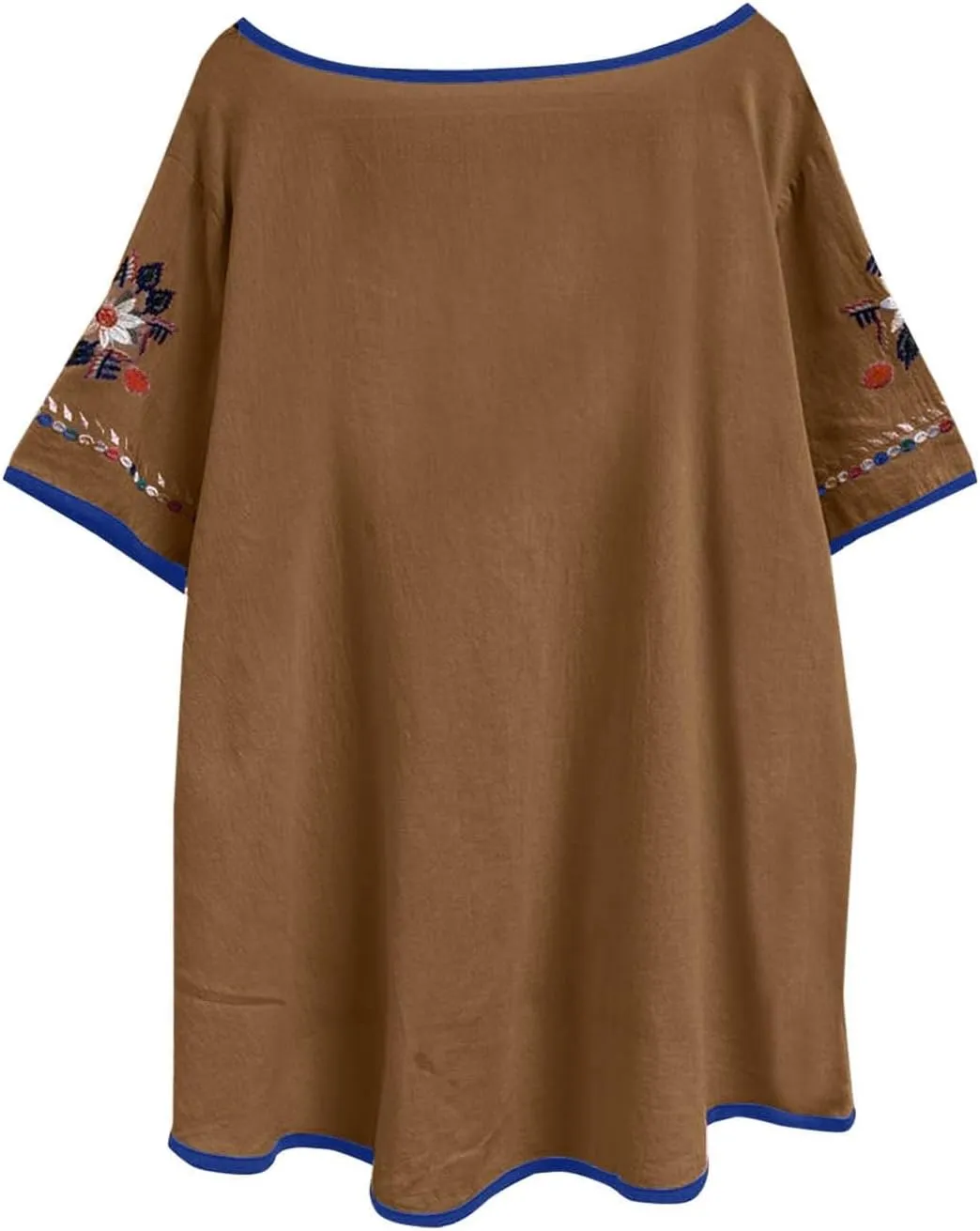 TANGNADE Womens Boho Mexican Embroidered Tops Short Sleeve Peasant Shirts Casual Loose Blouse Summer Bohemian Clothes