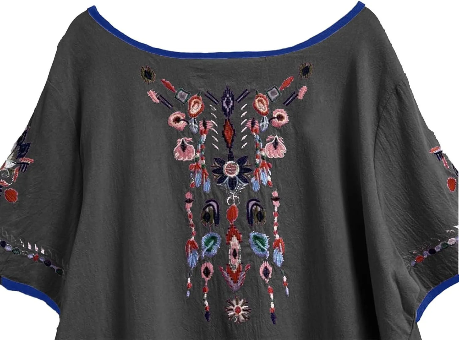 TANGNADE Womens Boho Mexican Embroidered Tops Short Sleeve Peasant Shirts Casual Loose Blouse Summer Bohemian Clothes