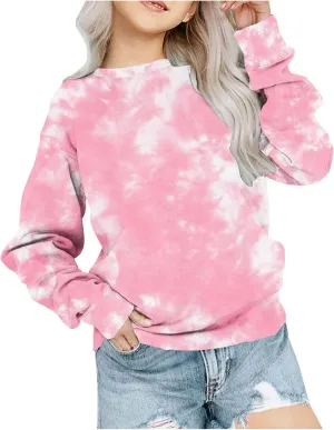 Tie Dye Sweatshirts For Girls Cute Long Sleeve Crewneck Fleece Pullovers Casual Graphic Teens Sweaters 1-12 Years