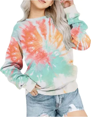 Tie Dye Sweatshirts For Girls Cute Long Sleeve Crewneck Fleece Pullovers Casual Graphic Teens Sweaters 1-12 Years