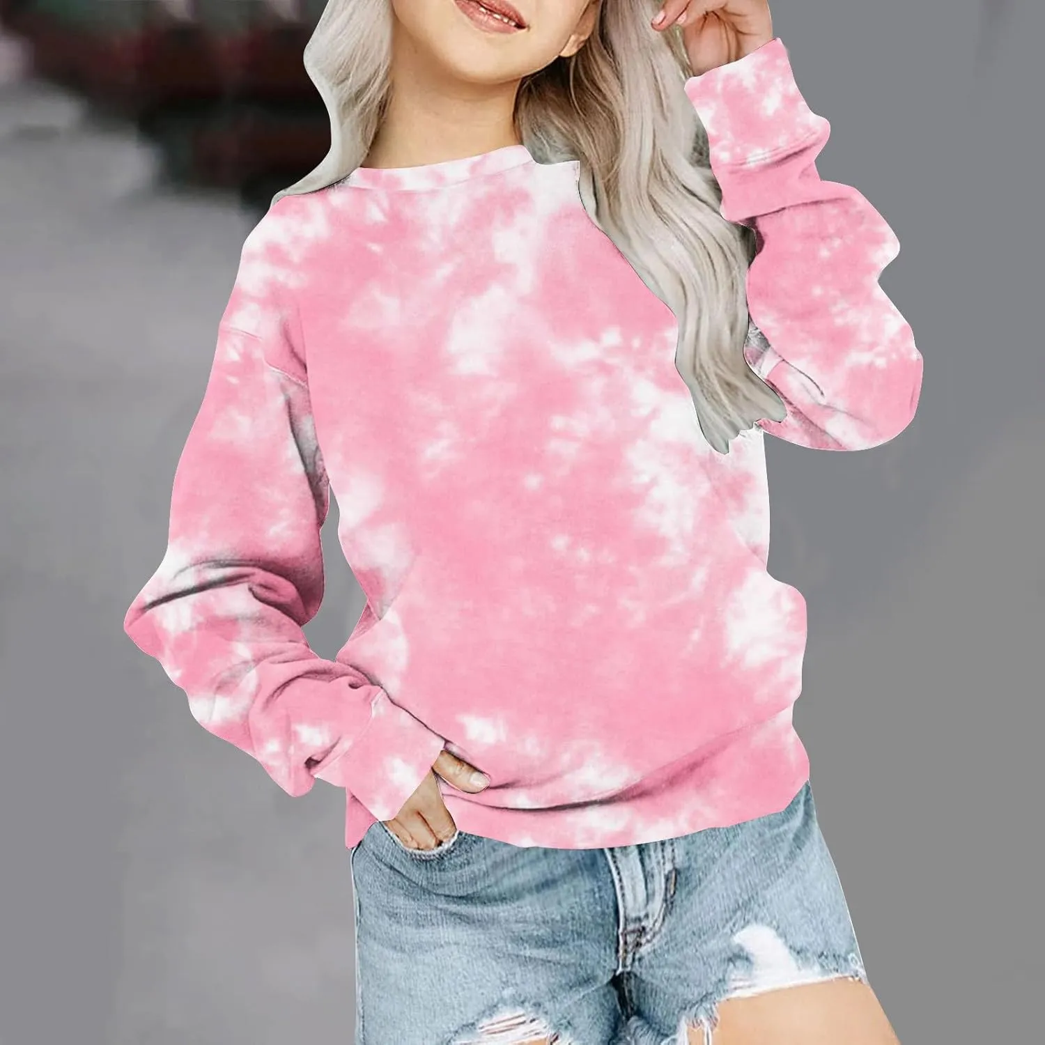 Tie Dye Sweatshirts For Girls Cute Long Sleeve Crewneck Fleece Pullovers Casual Graphic Teens Sweaters 1-12 Years