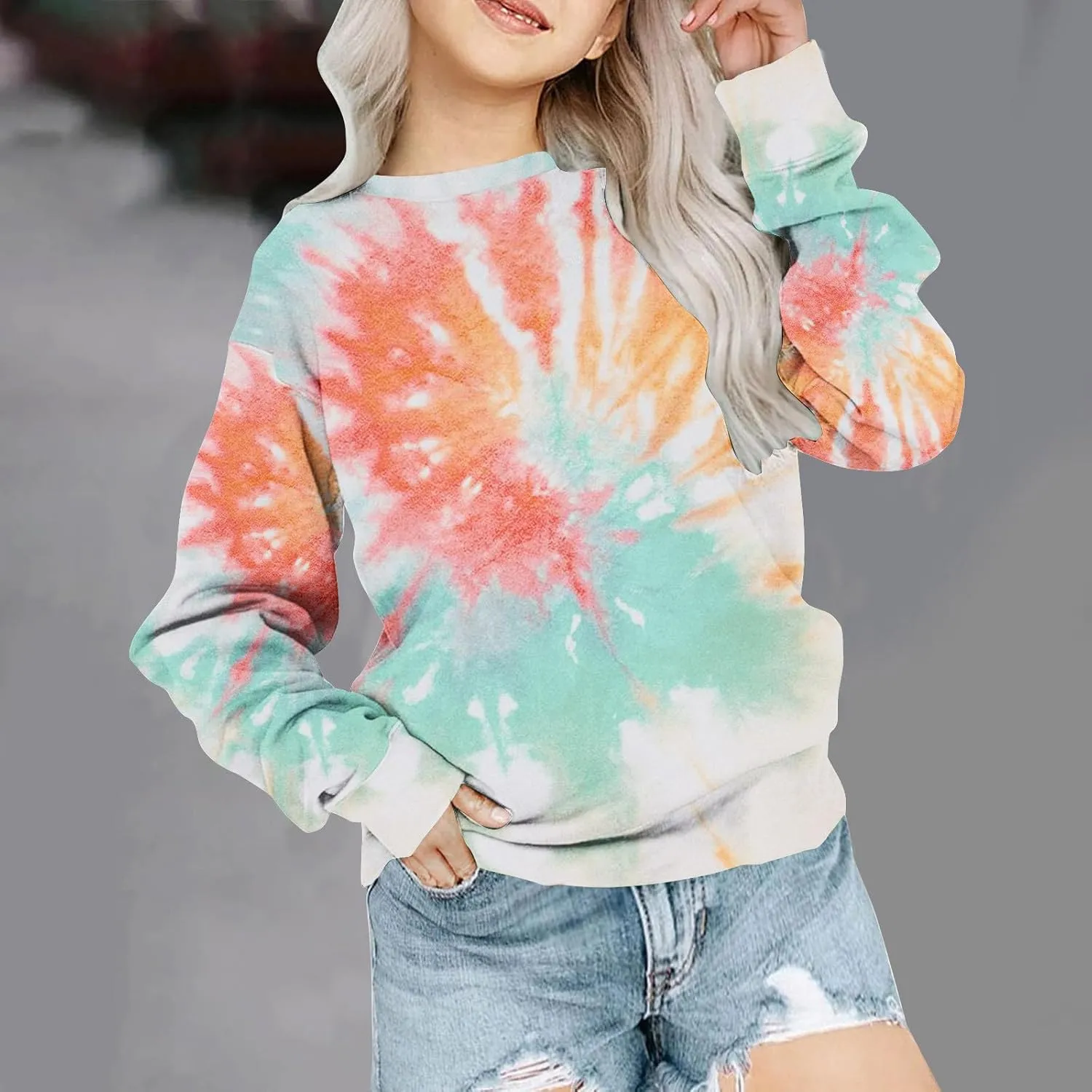 Tie Dye Sweatshirts For Girls Cute Long Sleeve Crewneck Fleece Pullovers Casual Graphic Teens Sweaters 1-12 Years