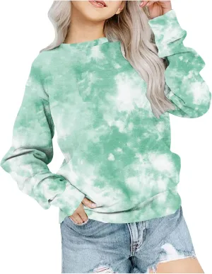 Tie Dye Sweatshirts For Girls Cute Long Sleeve Crewneck Fleece Pullovers Casual Graphic Teens Sweaters 1-12 Years