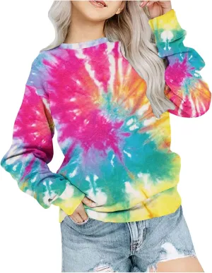 Tie Dye Sweatshirts For Girls Cute Long Sleeve Crewneck Fleece Pullovers Casual Graphic Teens Sweaters 1-12 Years