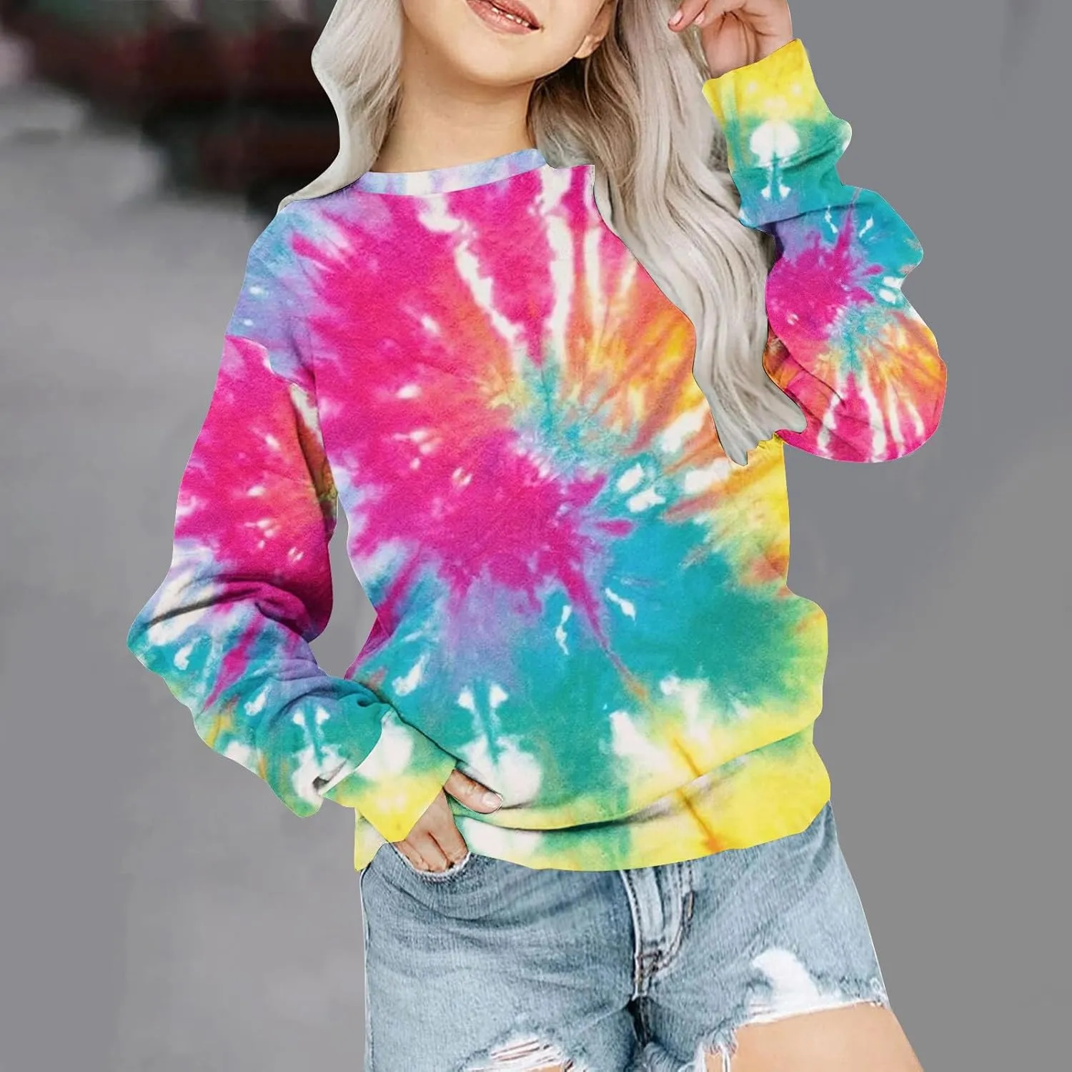 Tie Dye Sweatshirts For Girls Cute Long Sleeve Crewneck Fleece Pullovers Casual Graphic Teens Sweaters 1-12 Years