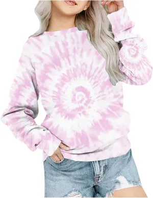 Tie Dye Sweatshirts For Girls Cute Long Sleeve Crewneck Fleece Pullovers Casual Graphic Teens Sweaters 1-12 Years
