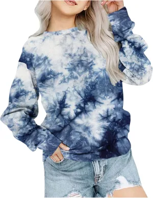 Tie Dye Sweatshirts For Girls Cute Long Sleeve Crewneck Fleece Pullovers Casual Graphic Teens Sweaters 1-12 Years