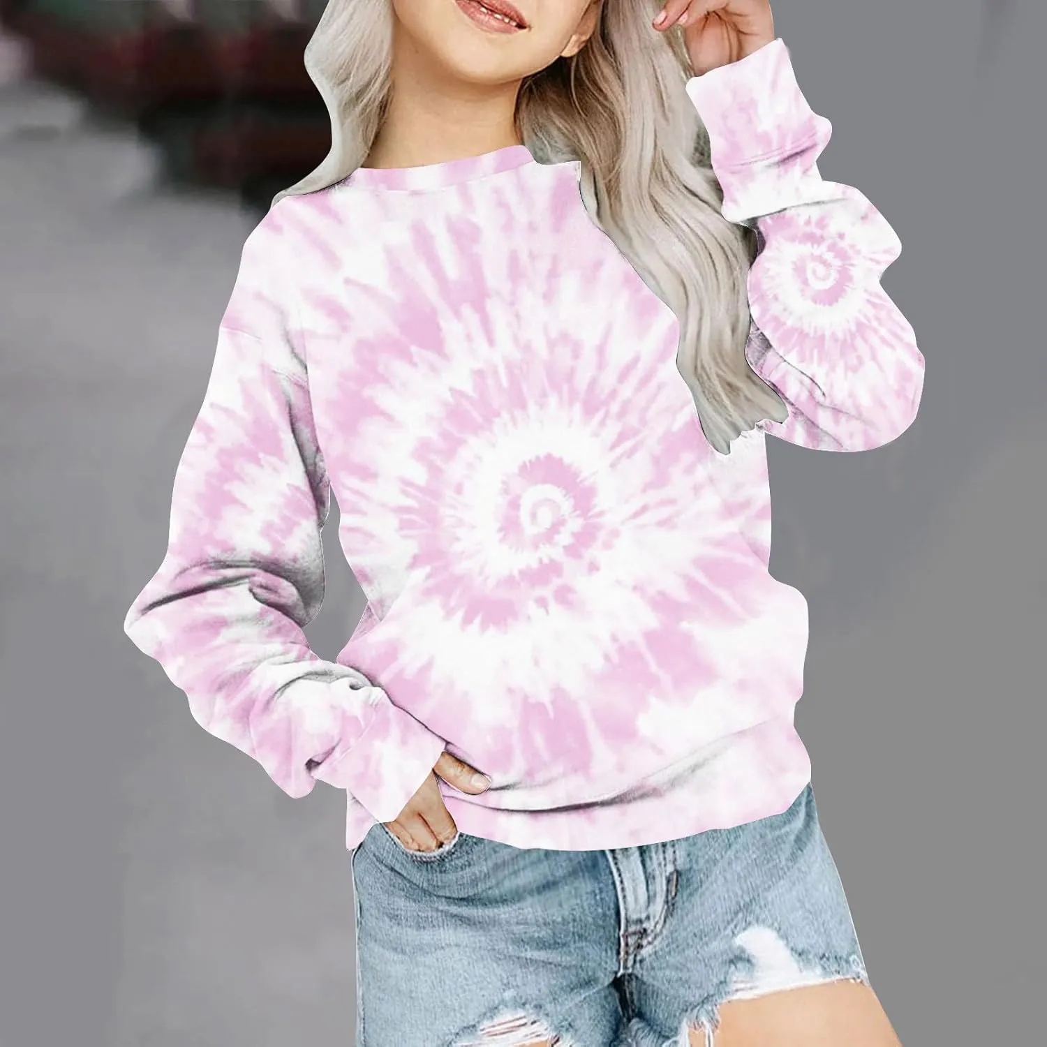 Tie Dye Sweatshirts For Girls Cute Long Sleeve Crewneck Fleece Pullovers Casual Graphic Teens Sweaters 1-12 Years