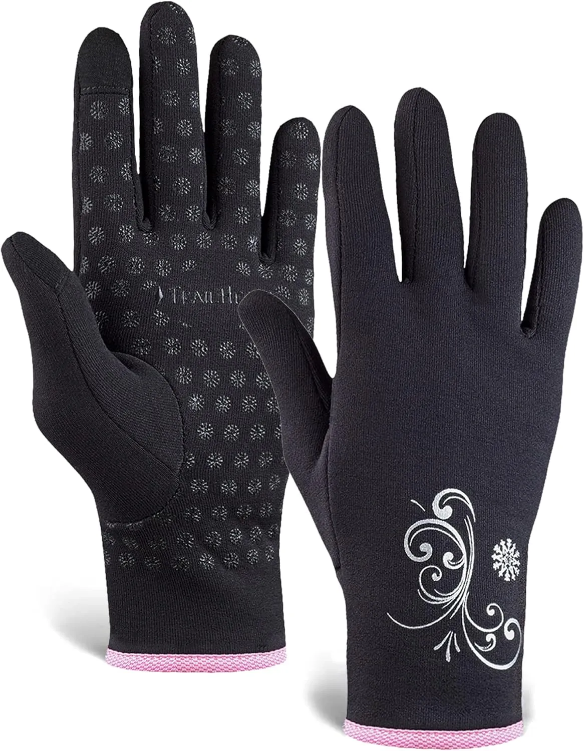 TrailHeads Womens Running Gloves - Touchscreen Gloves - Running Accessories for Women Winter - Hiking, Biking, Sports - Black/Fast Pink (Large)