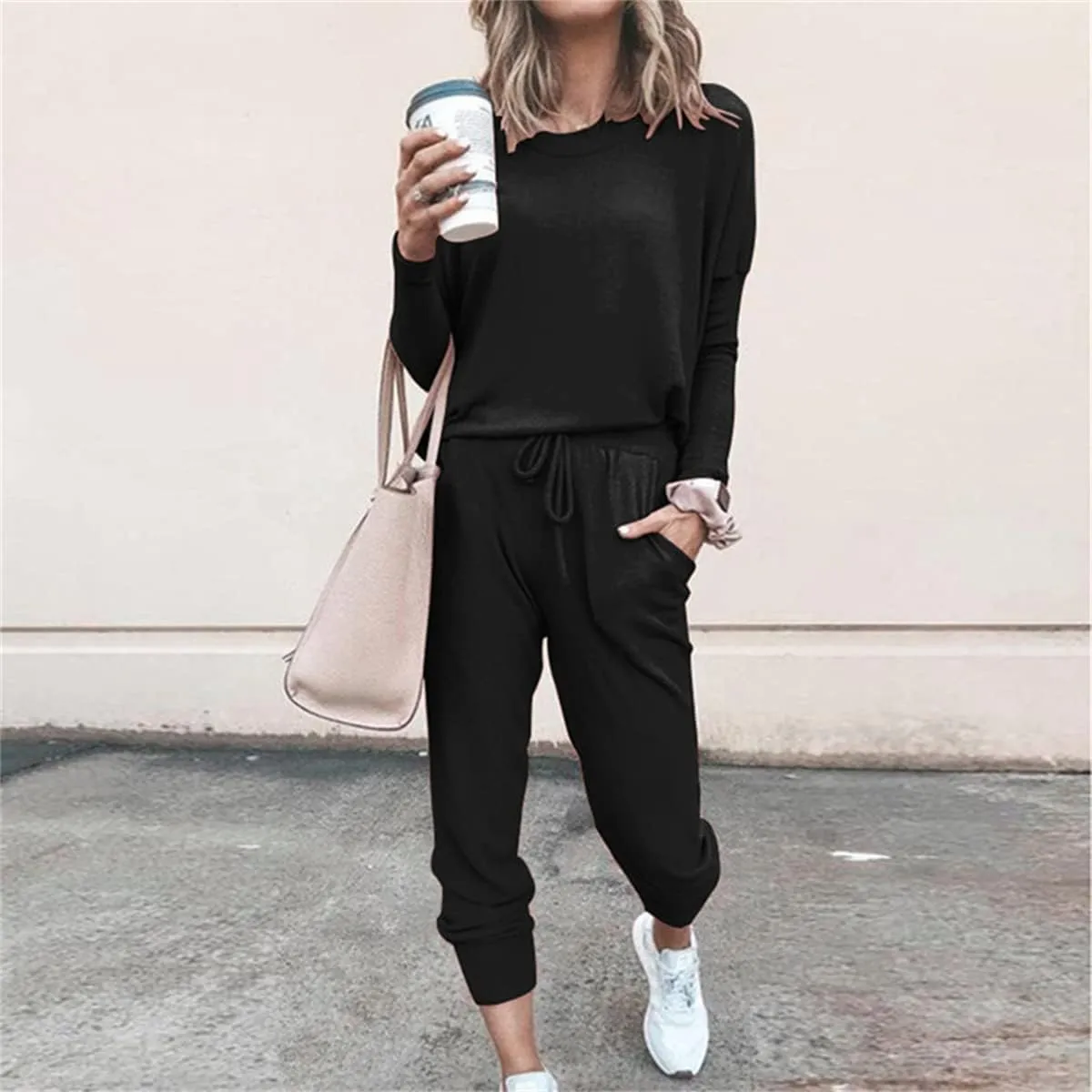 Two Piece Outfits for Women Lounge Sets Long Sleeve Pants Casual Crewneck Solid Color Pant Sets Going Out Tracksuit