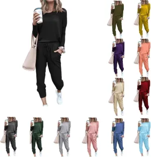 Two Piece Outfits for Women Lounge Sets Long Sleeve Pants Casual Crewneck Solid Color Pant Sets Going Out Tracksuit