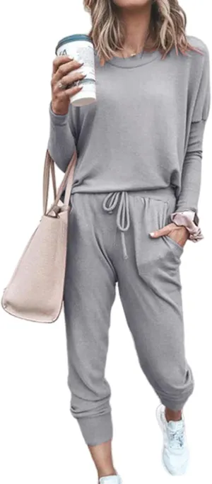 Two Piece Outfits for Women Lounge Sets Long Sleeve Pants Casual Crewneck Solid Color Pant Sets Going Out Tracksuit