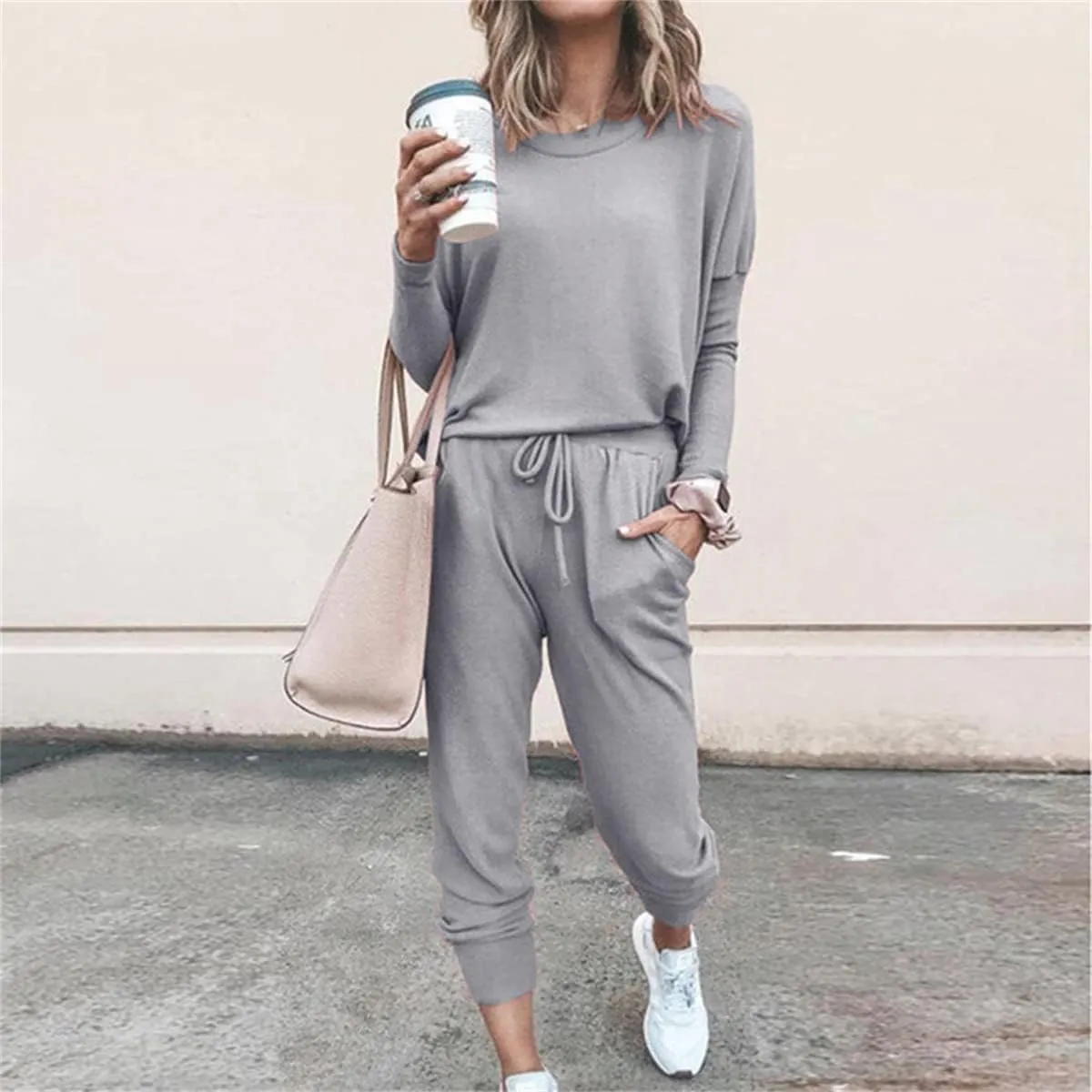 Two Piece Outfits for Women Lounge Sets Long Sleeve Pants Casual Crewneck Solid Color Pant Sets Going Out Tracksuit