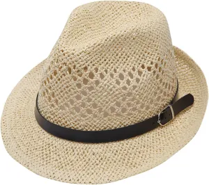 Unisex Straw Hat Cowboy Wide Brim Cut Out Hollow Cattleman Belt Teens Beach Breathtable Floppy Sun Cap Panama Hats